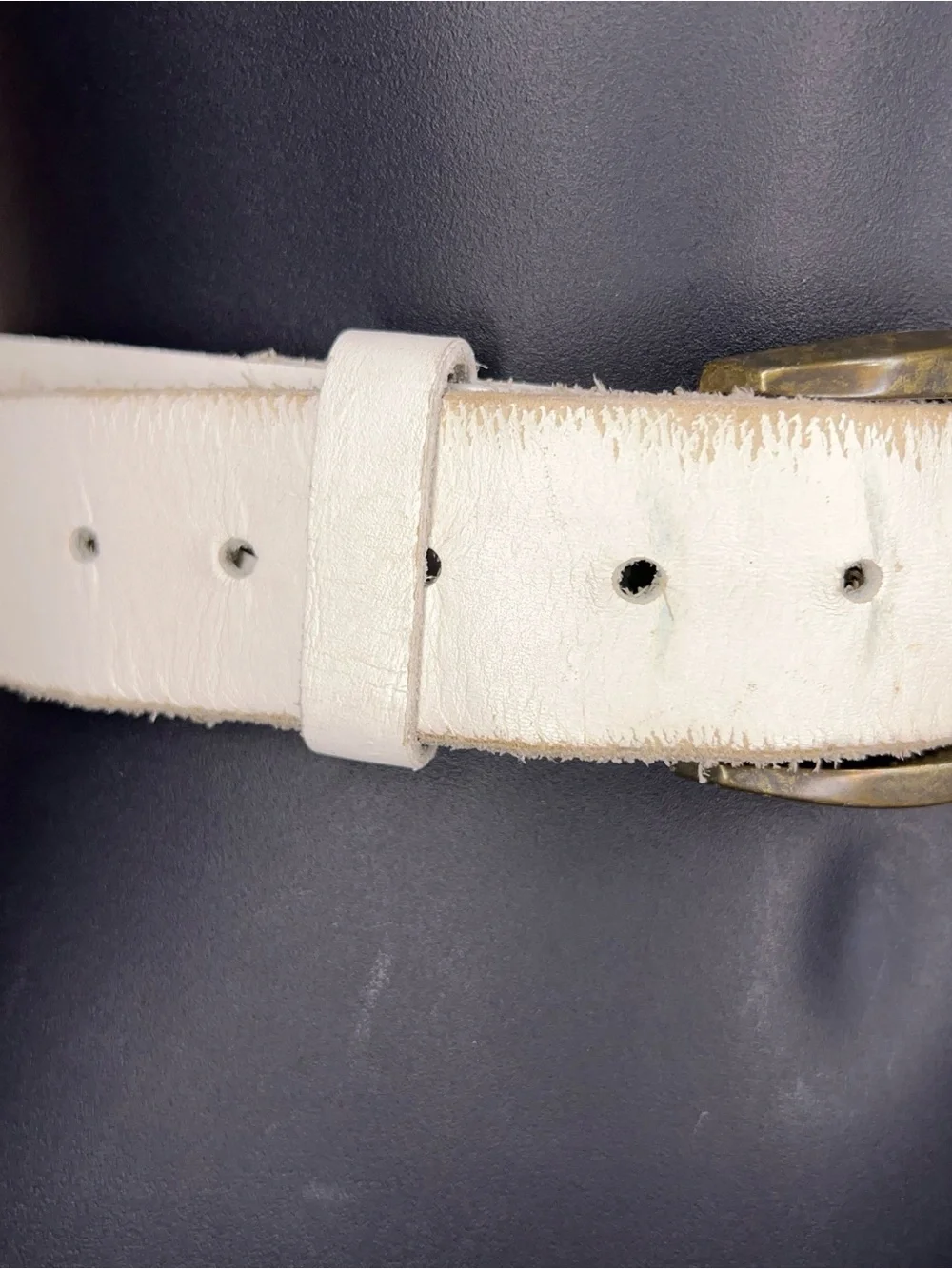 Vintage Small White Leather Belt X Design Western 32 Inch Length Womens Brass